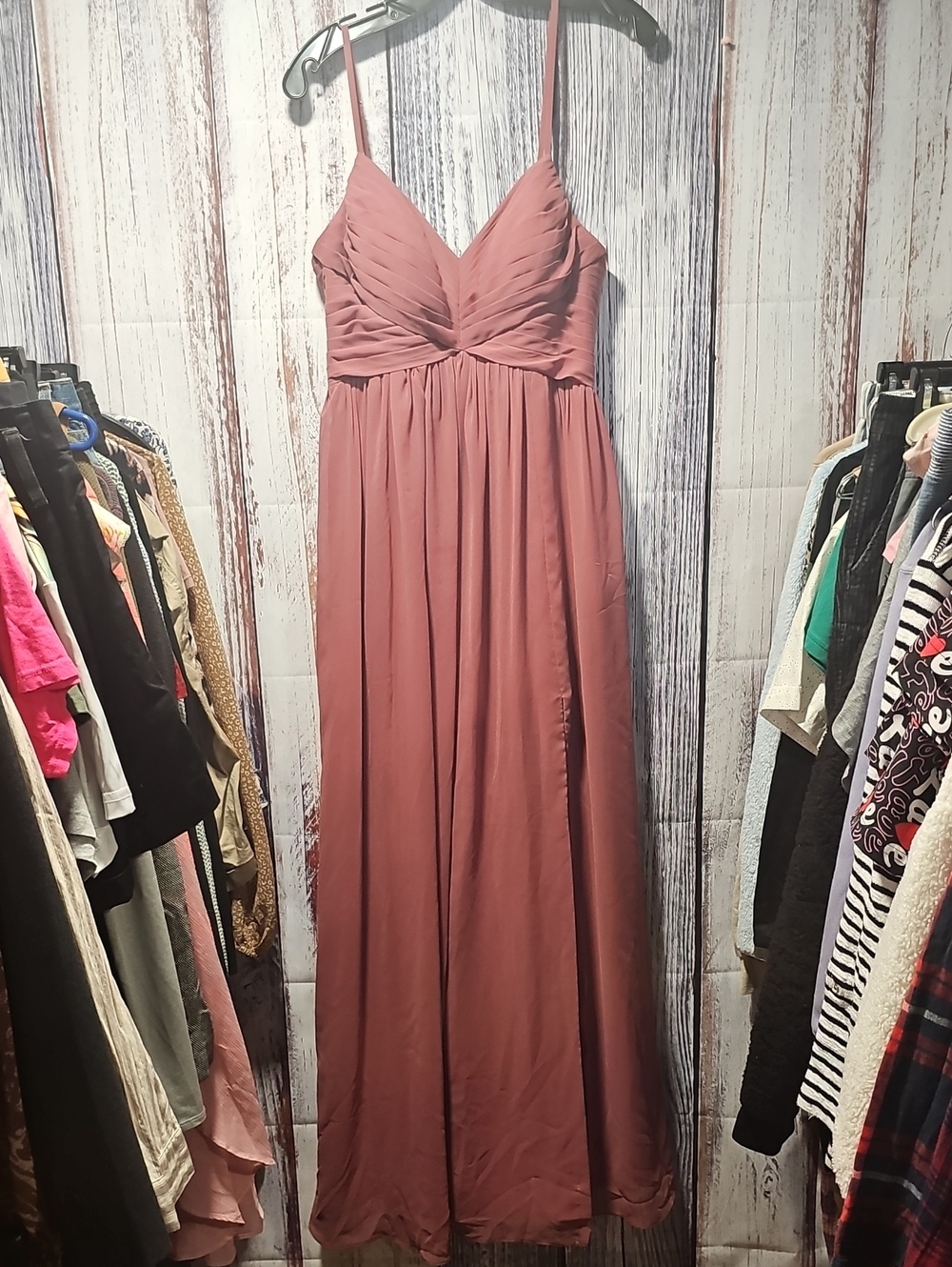 Azazie Dusty Rose Maxi Dress with Spaghetti Straps